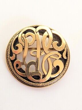 Vintage Freirich Signed Gold Tone Ornate Victorian Style Scrolling Brooch